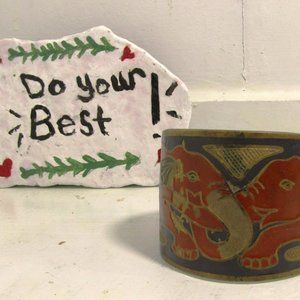 Copper Bracelet Made in India Vintage Elephants Fighting Scene